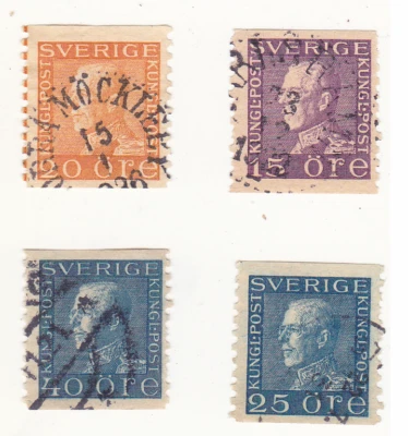 Sweden 1921 15, 20, 25,40 Öre Ore King Gustav Stamp Scott 125 132 167 187 Scarce - Image 1 of 2