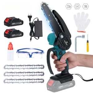 6” Electric Mini Chainsaw Handheld Cordless Wood Cutter w/ 2 Battery 2 Chain - Picture 1 of 8