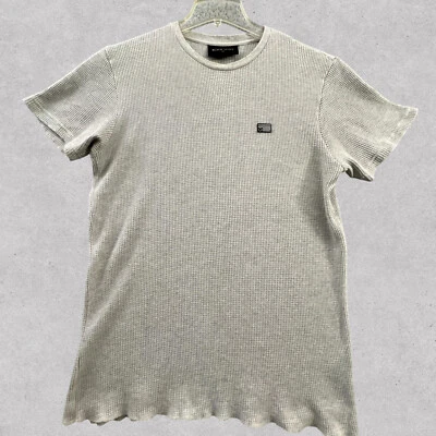 Camiseta térmica Waffle escala negra para hombre pequeña beige elástica ropa de calle EE. UU. Foto 1 de 4