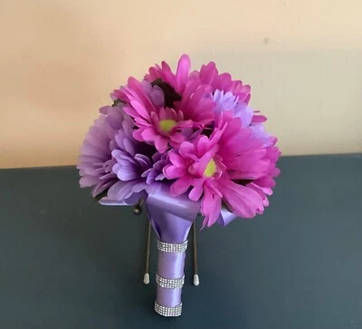 Shades of purple Gerber daisy bridal bouquet - Image 1 of 4