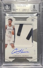 2021 NATIONAL TREASURES #113 CAMERON THOMAS TRUE ROOKIE PATCH AUTO 12/99 BGS 8