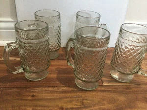 Vintage Anchor Hocking Glass Mugs Quilted Diamond Point Pattern 16 oz Set of 5 - Picture 1 of 7