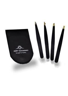 ASM INSTRUMENTS ASM® Eyebrow Tweezers Set 4 Piece Eyebrows Plucking Ingrown Chin Nose Fine Hair