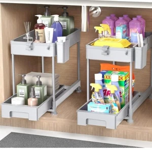SPACEKEEPER Under Sink Storage Shelf,2 Tier Slide Out Under Cabinet Basket... - Picture 1 of 6