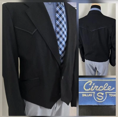 Chaqueta Esmoquin Circle S Western 44R Negra Formal Recortada De Colección Hecha en EE. UU. Blazer Foto 1 de 4