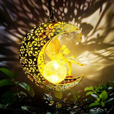 Solar Jardín Hadas Estatuas Decoración Luces Colgantes, Exterior Luna Decoraciones Metal Y Foto 1 de 4