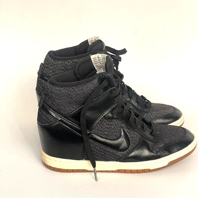 Nike Mujer Dunk Sky Hi Essential Tweed Negro GOMA 8 Zapatilla Cuña 644877-003 Foto 1 de 4