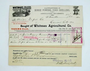 Whitman Agricultural Co - St. Louis - 1885 antike Rechnung an Union Depot - Bild 1 von 3