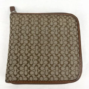 COACH CD DVD Holder Signature C Canvas Leather Zip Around Case Brown Tan - Picture 1 of 10
