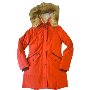 Sam Edelman Burnt Orange Parka Coat Faux Fur Trim Hood Sherpa Lined - Picture 1 of 5