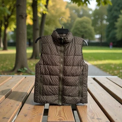 Chaleco acolchado a lunares Laura Ashley para mujer pequeño verde oliva bolsillos con cremallera completa Foto 1 de 4