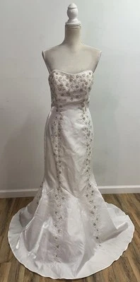 Alfred Angelo White Beaded Wedding Gown Size 12 Strapless Trumpet Dress NWT - Image 1 of 4