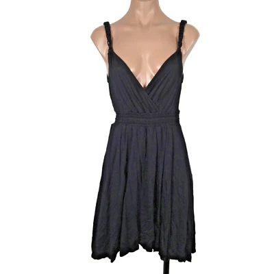 Vestido de verão Ella Moss crossover trançado alça atada preto linha A fit flare XS - Imagem 1 de 4