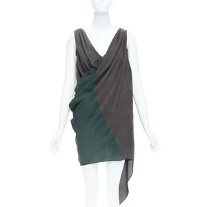ALEXANDER WANG grey green cupro draped asymmetric toga dress Sz2 - Picture 1 of 9