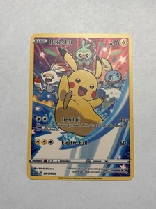Pikachu SWSH020 Gold Metal Fan Art Card Promo Sword & Shield Ultra Rare Holo New - Picture 1 of 2