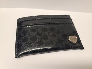 Coach Embossed Signature C Liquid Gloss Black Patent Leather Card Case FreeShip