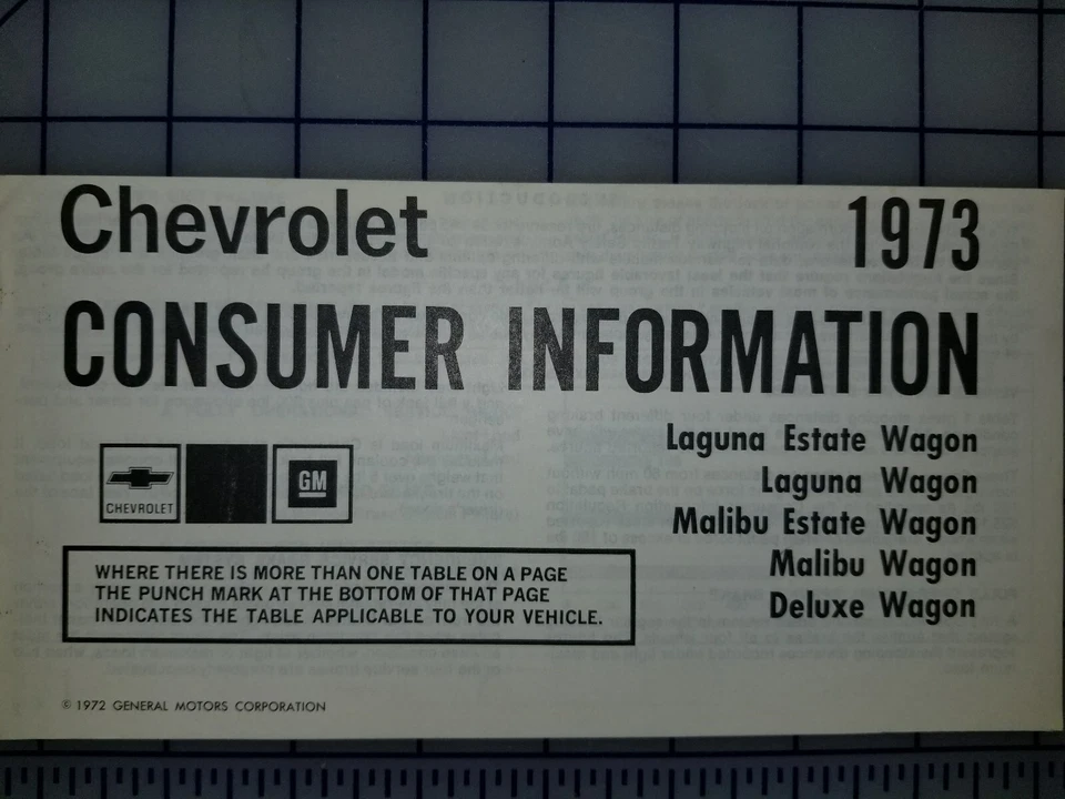 Chevrolet Laguna Malibu 1973 camioneta de lujo información del consumidor suplemento manual del propietario Foto 1 de 1