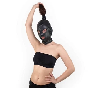 BDSM Maske im Leder-Look mit Pferdeschwanz-Öffnung - Bondage Ledermaske Maske - Bild 1 von 4