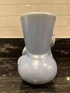 VTG Blue Ceramic Vase Glazed Round Ribbed 8" Cottage French Country