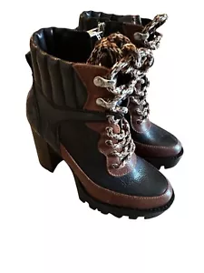 NWOB Antonio Melani Penn Leather and Fabric Ankle Boots Chunky Lug Sole Heel - Picture 1 of 10