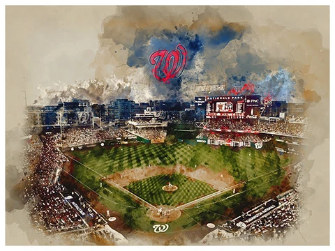 Washington Nationals Poster Watercolor Art Print Man Cave Decor 12x16" Cover
