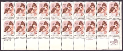 Scott #1824 Helen Keller & Anne Sullivan Plate Block of 20 Stamps - MNH - Image 1 of 2