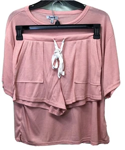 Hurley Nightwear Short Sleeve Shirt & Shorts 2Pcs Pink/Peach Pajama Set Sz L BN - Picture 1 of 12