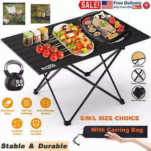 Foldable Camping Table Outdoor Beach Picnic Table 16"/19"/22'/38' 6 People,Black - Picture 1 of 31