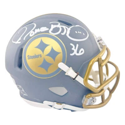 Mini Hel de fútbol americano de velocidad alternativa de pizarra de los Pittsburgh Steelers firmado por Jerome Bettis Foto 1 de 3