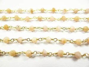 4 mm CADENA DE ESLABONES DE PIEDRA GEMA CHAPADA EN ORO ROSA NATURAL DE ÓPALO 35 - Imagen 1 de 2