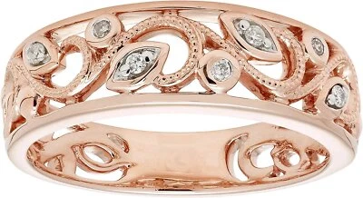 Diamond Accent Openwork Filigree Wide Band Ring in 10K Rose Gold - Image 1 of 4
