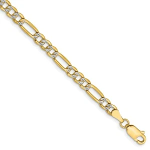 Real 14kt 3.9mm Semi-solid with Rhodium Pav� Figaro Chain Chain Bracelet; 8 inch - Picture 1 of 6