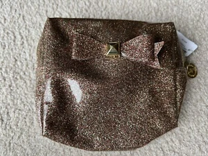 BATH & BODY WORKS GOLD GLITTER MAKEUP BEAUTY BAG COSMETIC COIN PURSE CLUTCH Bow - Picture 1 of 6