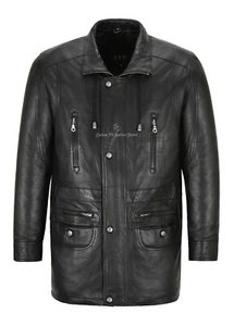 Men's Leather Car Coat Black Soft Real Lambskin Leather 3/4 Classic Jacket G-300 - Picture 1 of 8