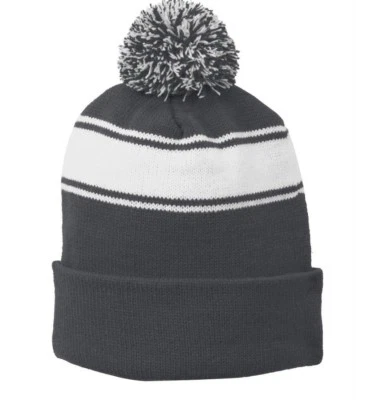 NEW Sport-Tek 3 Stripe Pom Pom Winter Beanie Cap M-STC28 - Image 1 of 2