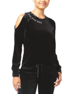 Material Girl Junior's Not Your Bae Velour Cold-Shoulder Top. Size: X-Small - Picture 1 of 7