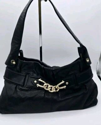 Bolso de hombro Via Spiga de cuero negro liso KARA Foto 1 de 4