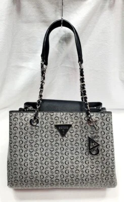 Guess Logo Purse Black And Grey PVC Double Handle Silver Details Multiple Pocket - Image 1 of 4