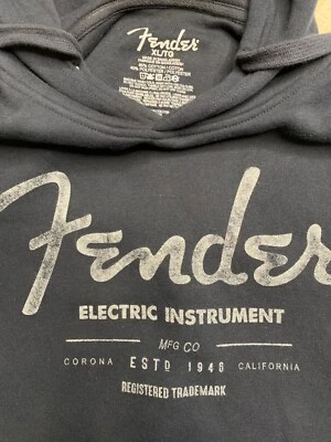 Men's Distressed Logo Fender Electric Instrument Guitars Heavy Hoodie - Image 1 of 4