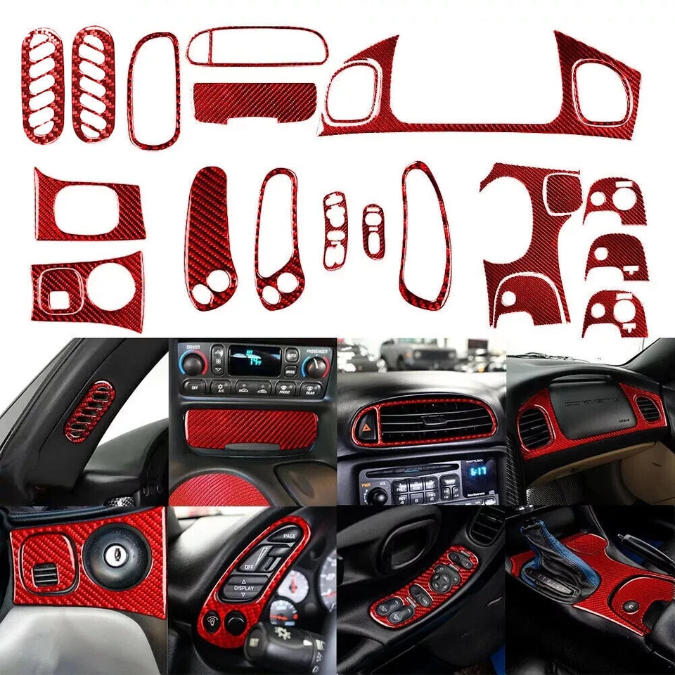 18Pcs Red Carbon Fiber Interior Full Set Trim For Chevrolet Corvette C5 1998-04 - Image 1 of 4