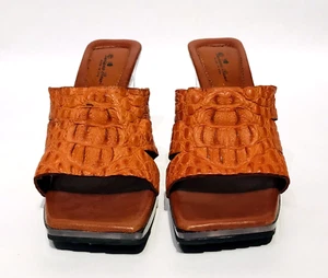 Luciano Rossi Crocodile Style Leather Heels Mule Womens Size 7 Made in USA - Picture 1 of 9