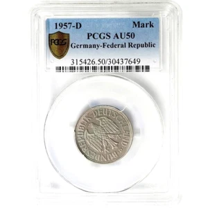 1957 D Germany 1 Mark, PCGS AU 50 - Picture 1 of 2
