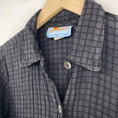 SUN SHOWERS прикрыть платье M марлевый чек рубашка платье Midi кнопка вверх черный США - Изображение 1 из 4