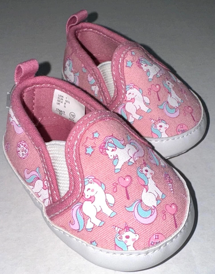 TEENY TOES Zapatos sin cordones de lona rosa/blanco/unicornio motivo talla 1 (0-3 meses) Foto 1 de 1