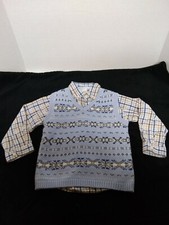 Boys Janie and Jack Paid Button Down Shirt + Snowflake Vest Holiday Euc Sz 3T