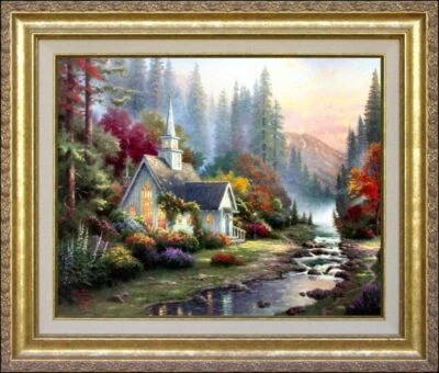 Thomas Kinkade ~ Capilla del Bosque 8x10 Enmarcado Edición Clásica Lienzo Enmarcado Foto 1 de 4