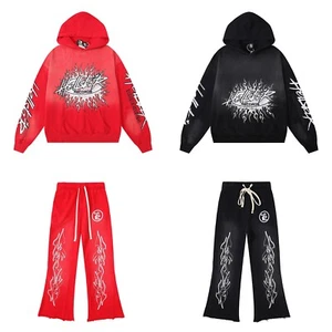Hell Red Flare star Retro washed distressed Print Loop Loose Men Women Hoodie - Picture 1 of 23