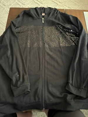 Sudadera con capucha Quaker Factory 2XL negra con cremallera y lentejuelas para mujer Foto 1 de 4