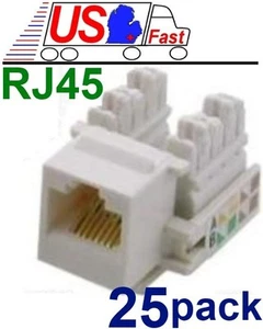 Lot25 Cat5e RJ45 Keystone Network/Ethernet 10/100/1000 Jack Punch$SHdis{WHITE{ER - Picture 1 of 1