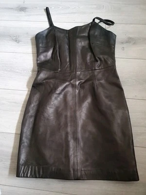 Vintage Designer John Richmond Real Leather Chocolate Brown Bodycon Zip Dress 12 - Image 1 of 4